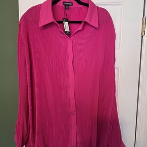 PrettyLittleThing Hot Pink Button-Up Blouse